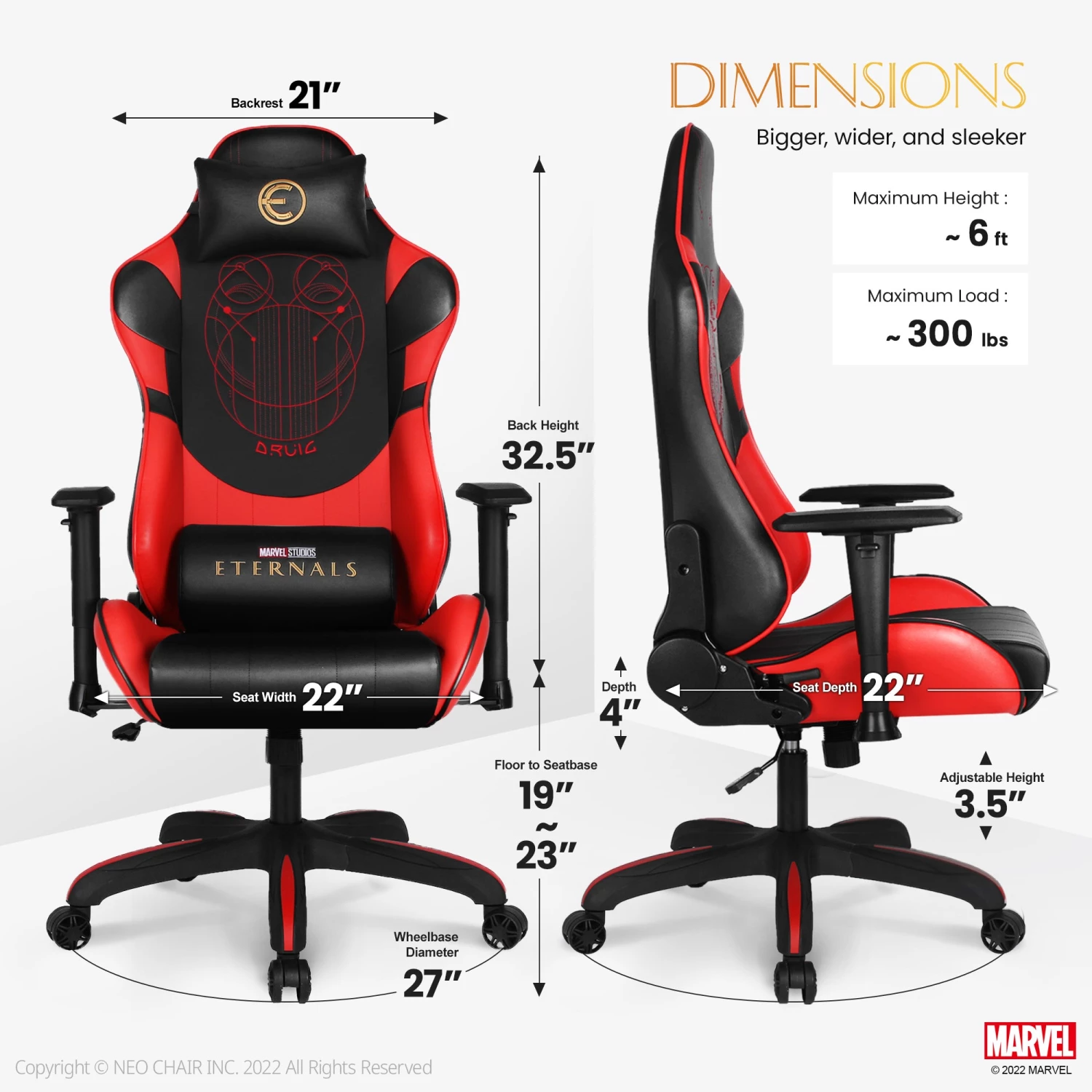 Neo Chair Marvel Gaming ETERNALS Gaming Chair-Druig (MV-ETN-DR) 7 Neo Chair Marvel Gaming ETERNALS Gaming Chair-Druig (MV-ETN-DR)